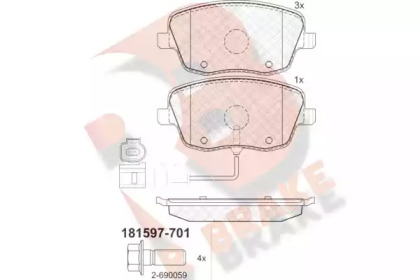 Комплект тормозных колодок (R BRAKE: RB1597-701)