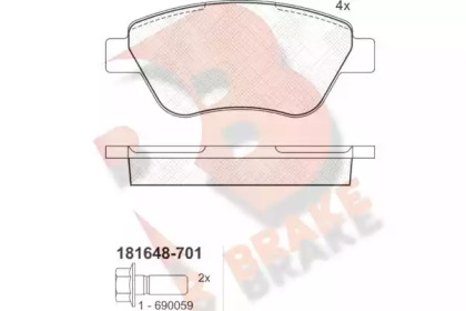 Комплект тормозных колодок (R BRAKE: RB1648-701)