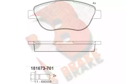 Комплект тормозных колодок (R BRAKE: RB1673-701)