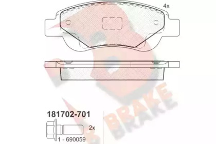 Комплект тормозных колодок (R BRAKE: RB1702-701)