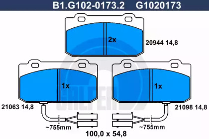 Комплект тормозных колодок (GALFER: B1.G102-0173.2)