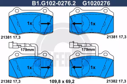 Комплект тормозных колодок (GALFER: B1.G102-0276.2)