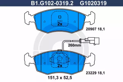 Комплект тормозных колодок (GALFER: B1.G102-0319.2)