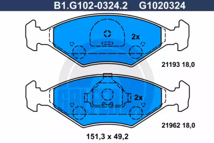 Комплект тормозных колодок (GALFER: B1.G102-0324.2)