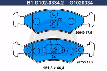 Комплект тормозных колодок (GALFER: B1.G102-0334.2)