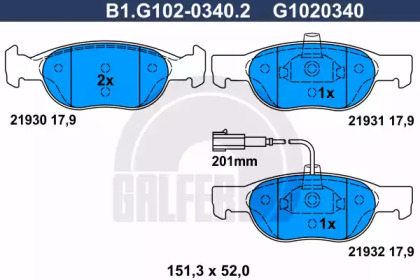 Комплект тормозных колодок (GALFER: B1.G102-0340.2)