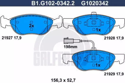 Комплект тормозных колодок (GALFER: B1.G102-0342.2)