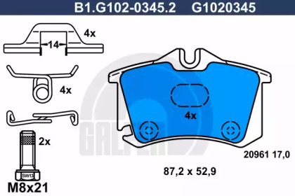 Комплект тормозных колодок (GALFER: B1.G102-0345.2)