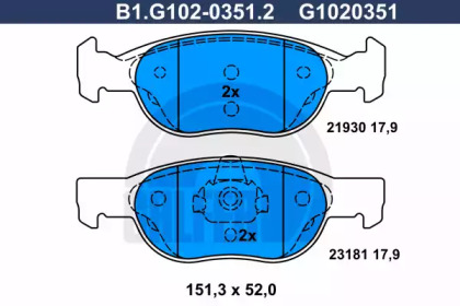 Комплект тормозных колодок (GALFER: B1.G102-0351.2)