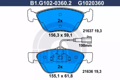 Комплект тормозных колодок (GALFER: B1.G102-0360.2)