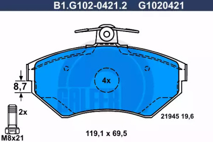 Комплект тормозных колодок (GALFER: B1.G102-0421.2)