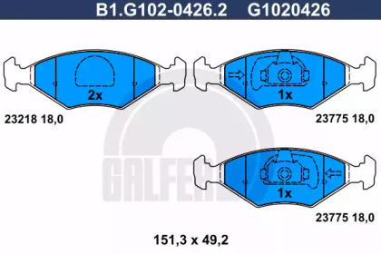 Комплект тормозных колодок (GALFER: B1.G102-0426.2)