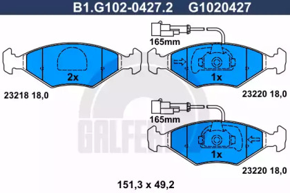 Комплект тормозных колодок (GALFER: B1.G102-0427.2)