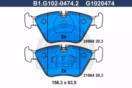 Комплект тормозных колодок (GALFER: B1.G102-0474.2)