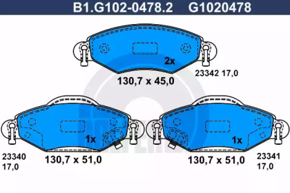 Комплект тормозных колодок (GALFER: B1.G102-0478.2)