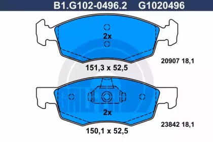 Комплект тормозных колодок (GALFER: B1.G102-0496.2)