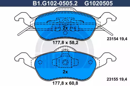 Комплект тормозных колодок (GALFER: B1.G102-0505.2)