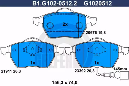 Комплект тормозных колодок (GALFER: B1.G102-0512.2)