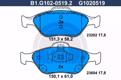 Комплект тормозных колодок (GALFER: B1.G102-0519.2)