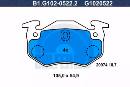 Комплект тормозных колодок (GALFER: B1.G102-0522.2)