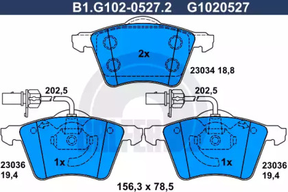 Комплект тормозных колодок (GALFER: B1.G102-0527.2)