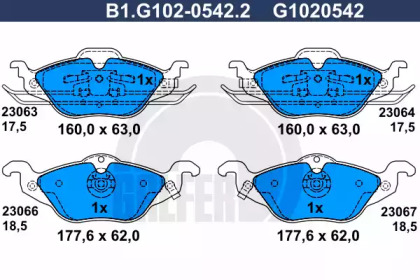 Комплект тормозных колодок (GALFER: B1.G102-0542.2)