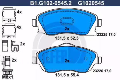 Комплект тормозных колодок (GALFER: B1.G102-0545.2)