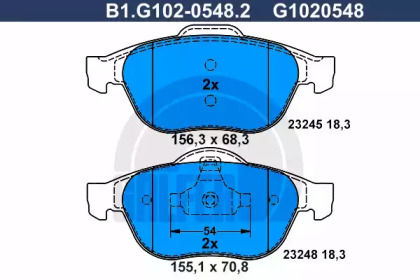 Комплект тормозных колодок (GALFER: B1.G102-0548.2)