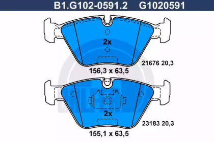 Комплект тормозных колодок (GALFER: B1.G102-0591.2)