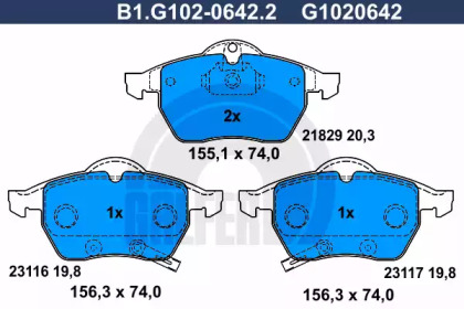 Комплект тормозных колодок (GALFER: B1.G102-0642.2)