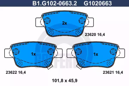 Комплект тормозных колодок (GALFER: B1.G102-0663.2)