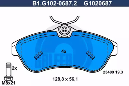 Комплект тормозных колодок (GALFER: B1.G102-0687.2)