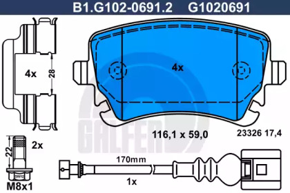 Комплект тормозных колодок (GALFER: B1.G102-0691.2)