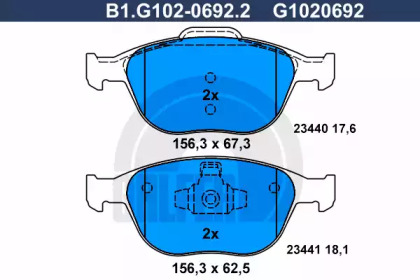 Комплект тормозных колодок (GALFER: B1.G102-0692.2)