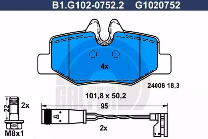 Комплект тормозных колодок (GALFER: B1.G102-0752.2)