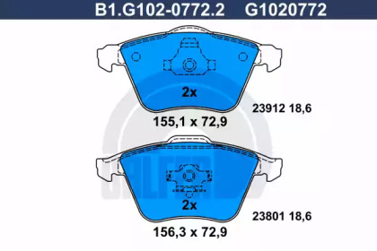 Комплект тормозных колодок (GALFER: B1.G102-0772.2)