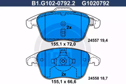 Комплект тормозных колодок (GALFER: B1.G102-0792.2)