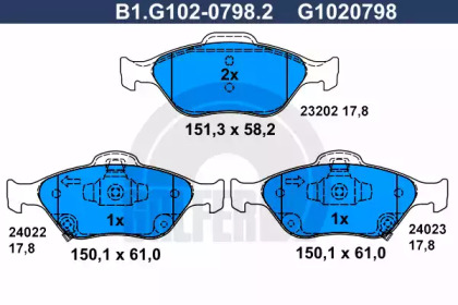 Комплект тормозных колодок (GALFER: B1.G102-0798.2)