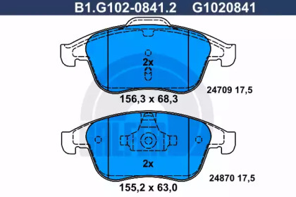 Комплект тормозных колодок (GALFER: B1.G102-0841.2)