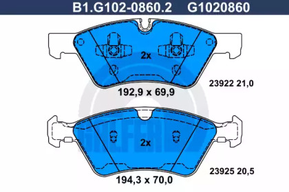 Комплект тормозных колодок (GALFER: B1.G102-0860.2)