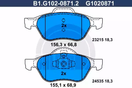 Комплект тормозных колодок (GALFER: B1.G102-0871.2)