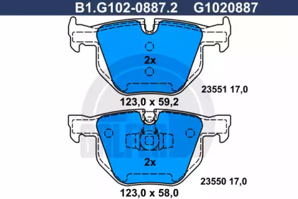 Комплект тормозных колодок (GALFER: B1.G102-0887.2)