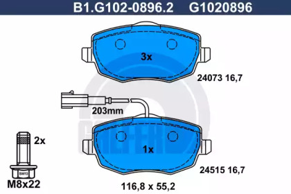 Комплект тормозных колодок (GALFER: B1.G102-0896.2)