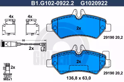 Комплект тормозных колодок (GALFER: B1.G102-0922.2)