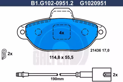 Комплект тормозных колодок (GALFER: B1.G102-0951.2)