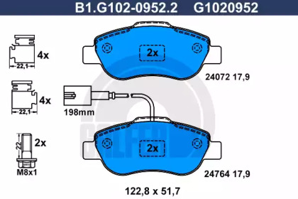 Комплект тормозных колодок (GALFER: B1.G102-0952.2)