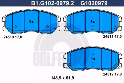 Комплект тормозных колодок (GALFER: B1.G102-0979.2)