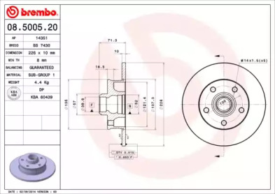 Тормозной диск (BREMBO: 08.5005.20)