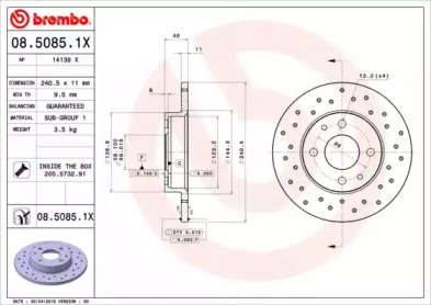 Тормозной диск (BREMBO: 08.5085.1X)