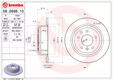 Тормозной диск (BREMBO: 08.5698.10)